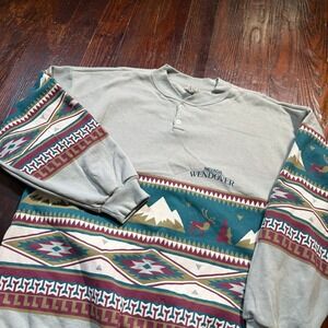 Vintage 90s Wendover Nevada Sweatshirt Mens L Aztec Southwestern Henley USA Made